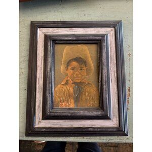 Vintage Framed Cowboy Portrait Original Pastel by Dorothy Oxborough